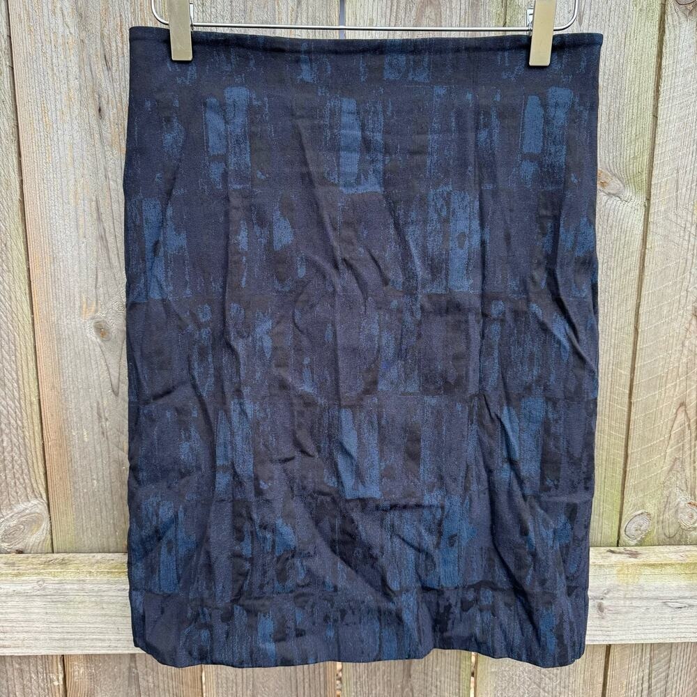 M.M. Lafleur Skirt Jacquard Geometric Print Straight Pencil Blue Black Size 6